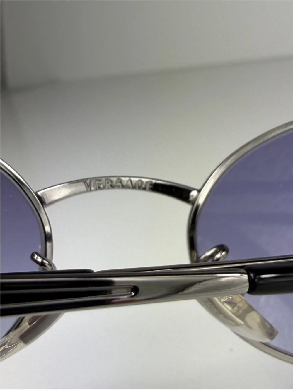 90s Vtg Versace H68 Silver Oval Medusa Sunglasses Custom Purple Lenses Full Set